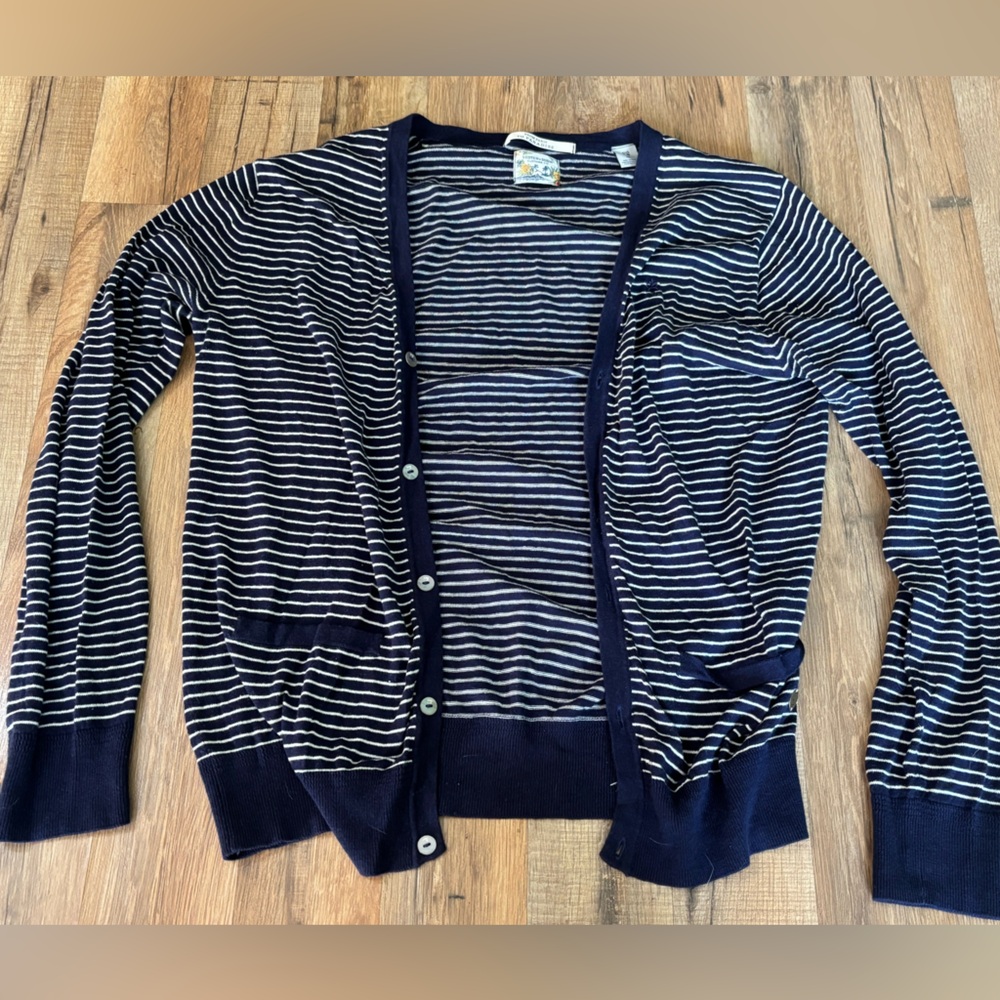 Scotch & Soda Navy and White Striped Cardigan